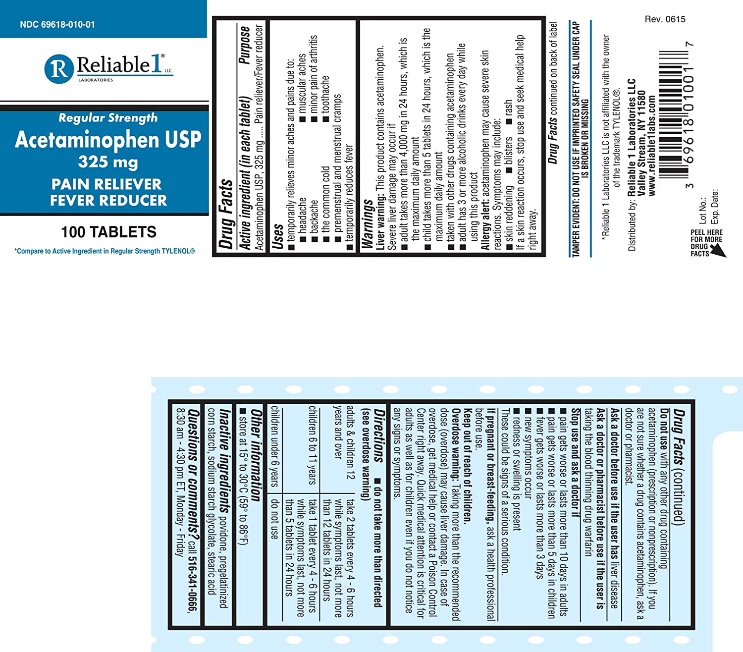 Acetaminophen Tab 325 mg .. .  .  